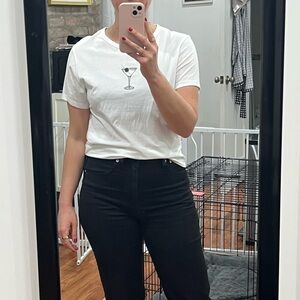 White Graphic Tee with Martini Design - Abercrombie